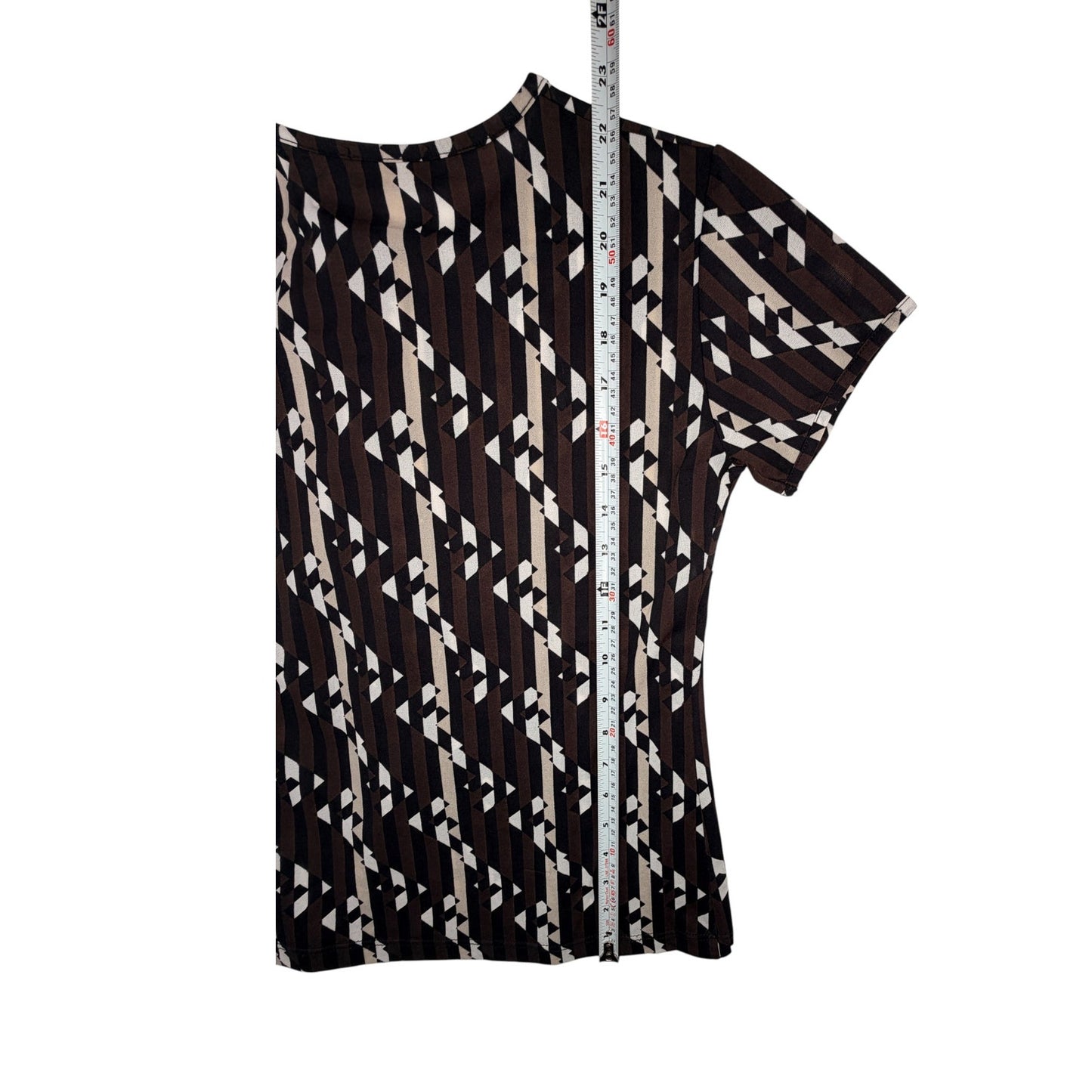 Fendi vintage 1990s T-shirt features a vertical Zucca FF logo pattern in brown, black, and white