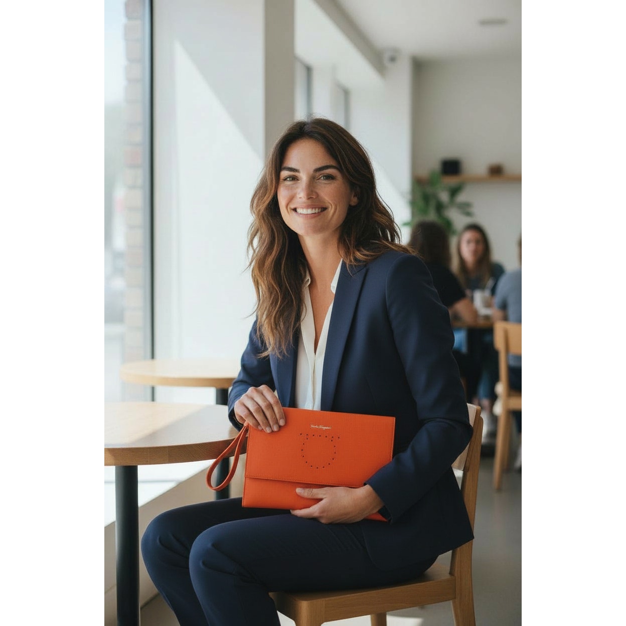 Salvatore Ferragamo Orange Pebbled Leather Clutch Bag