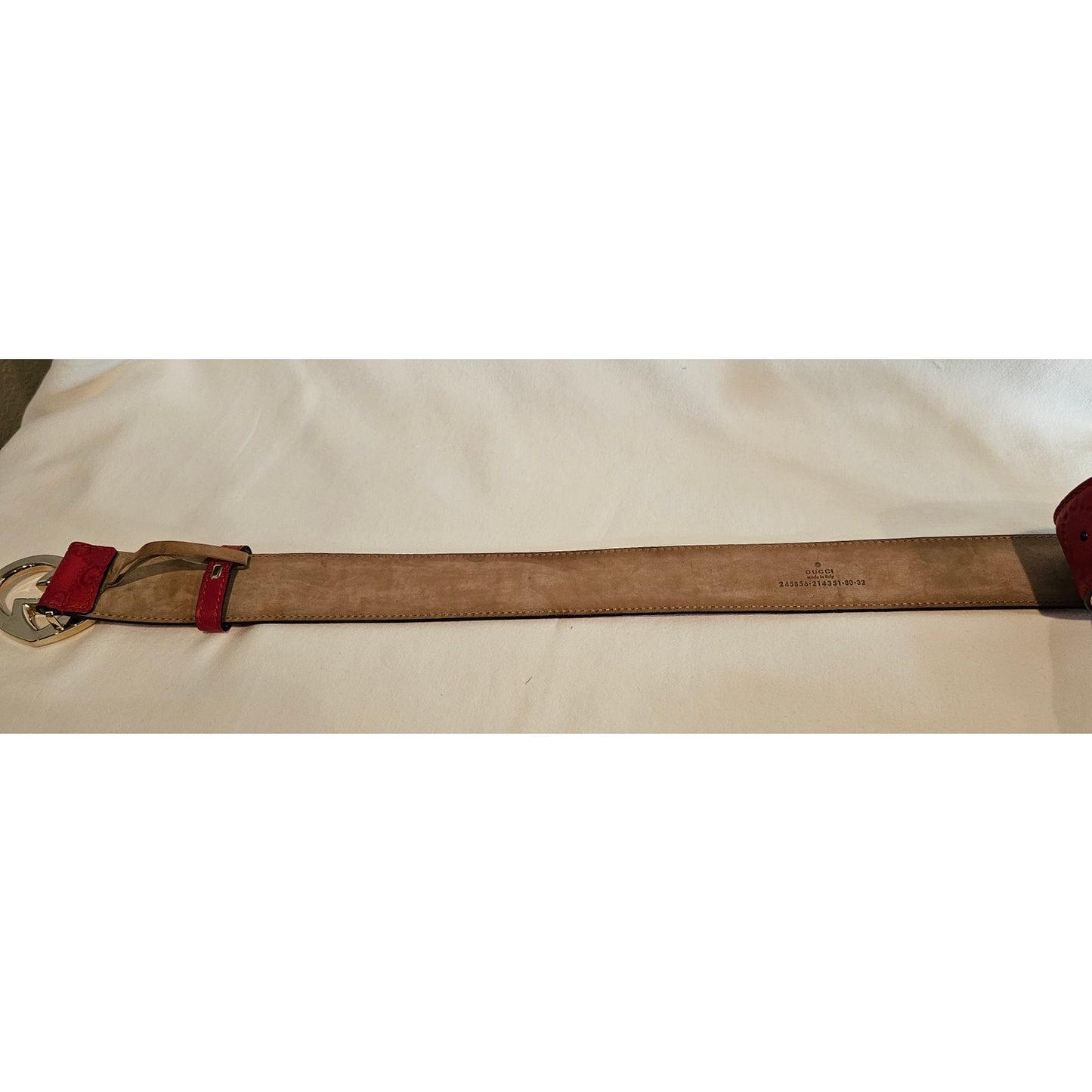 Gucci Red Guccissima Leather Heart Buckle Belt