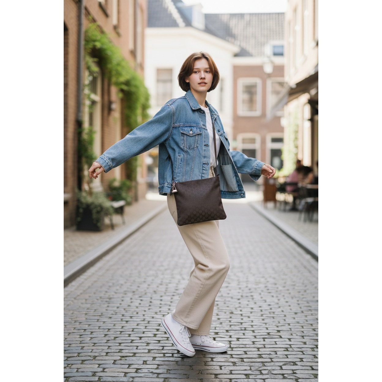 Gucci Monogram Jolicoeur Charm Messenger Crossbody brown bag
