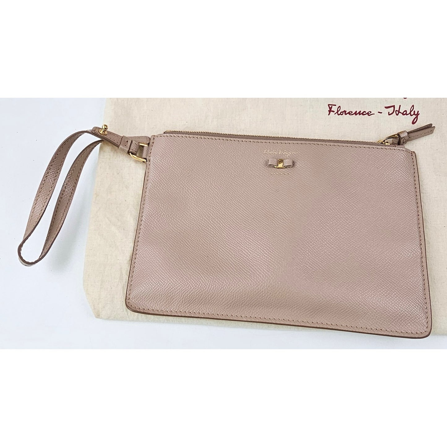 Salvatore Ferragamo Vara Bow smooth leather tote bag in a pink beige color