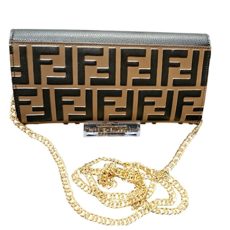 F is Fendi Continental Wallet on Chain Zucca Embossed Leather