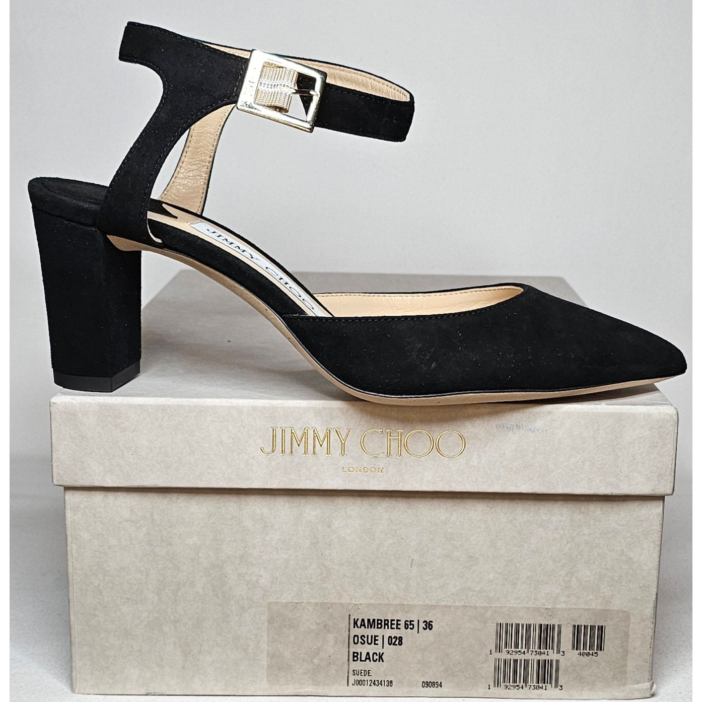 Jimmy Choo Black Suede Block Heels Ankle Strap Pointed Toe Shoes Size 36