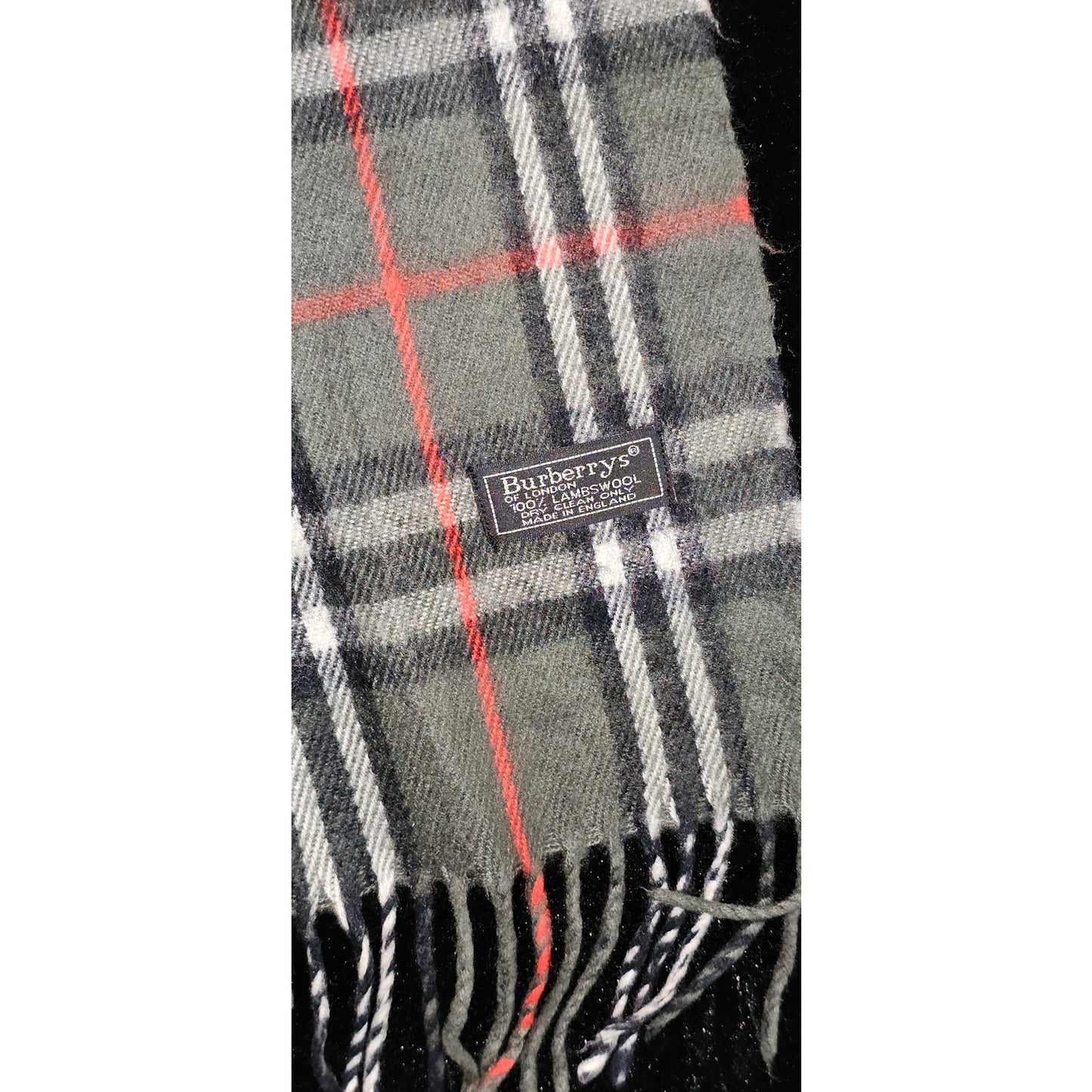 BURBERRYs of London 100% Lambswool Gray Scarf Shawl Nova Check Vintage Made In England