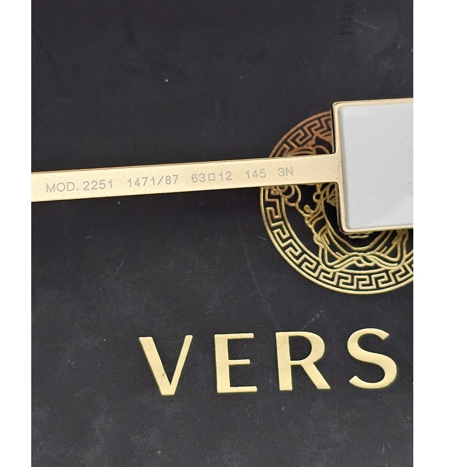 Versace men's VE2251 navigator/pilot sunglasses in a gold-tone steel frame with a white brow bar and dark grey lenses