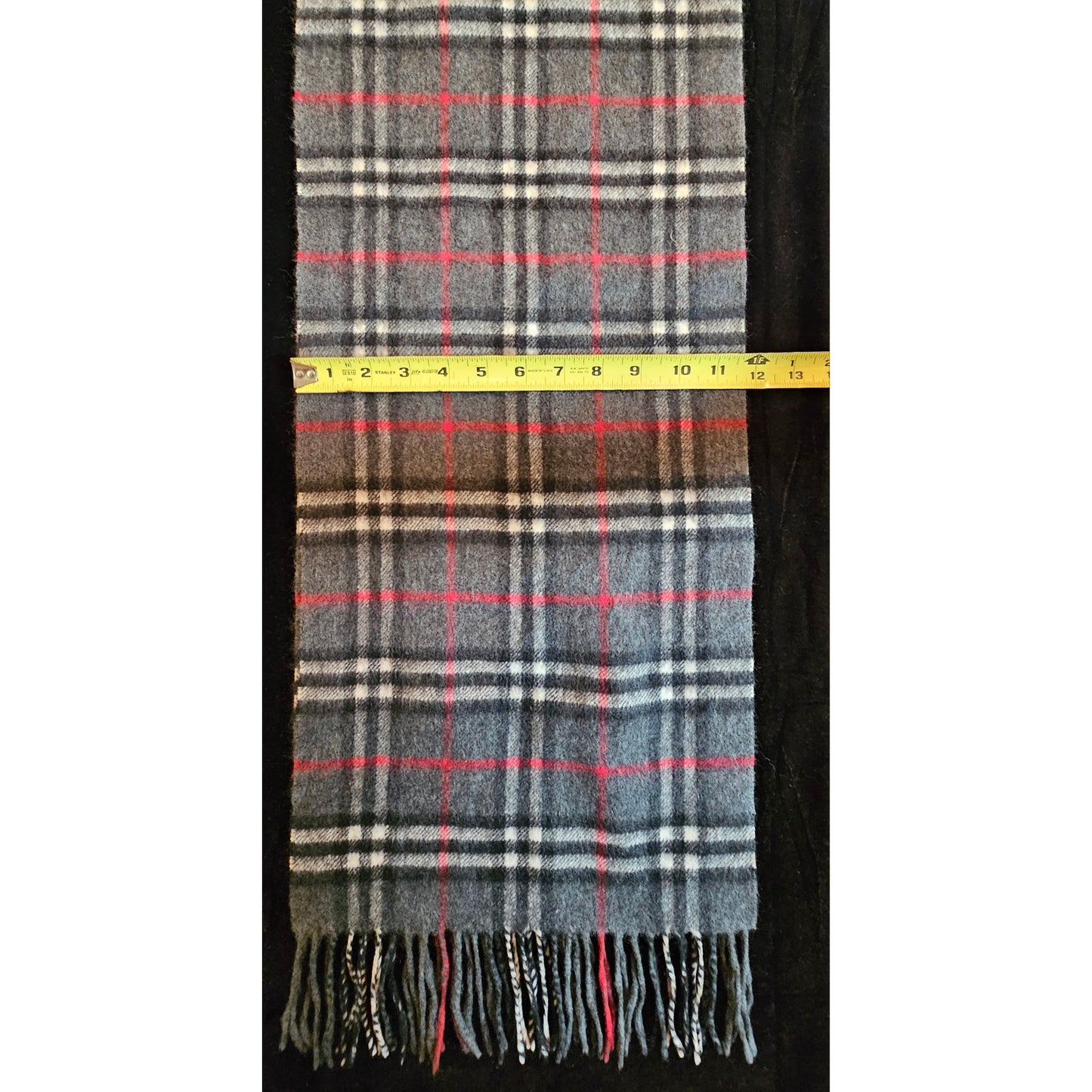 BURBERRYs of London 100% Cashmere Scarf Shawl Nova Check Grey Vintage Made in England