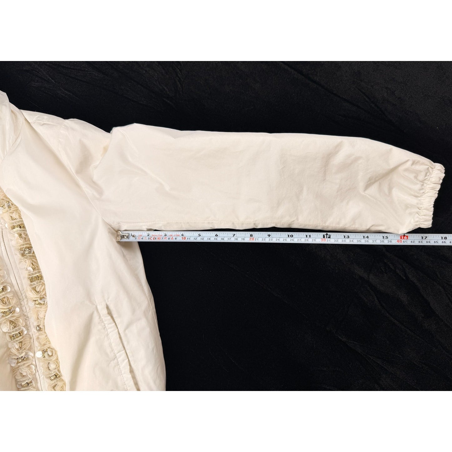 Moncler Argent Floral Rhinestone Polyester Down Jacket, Ivory S/M