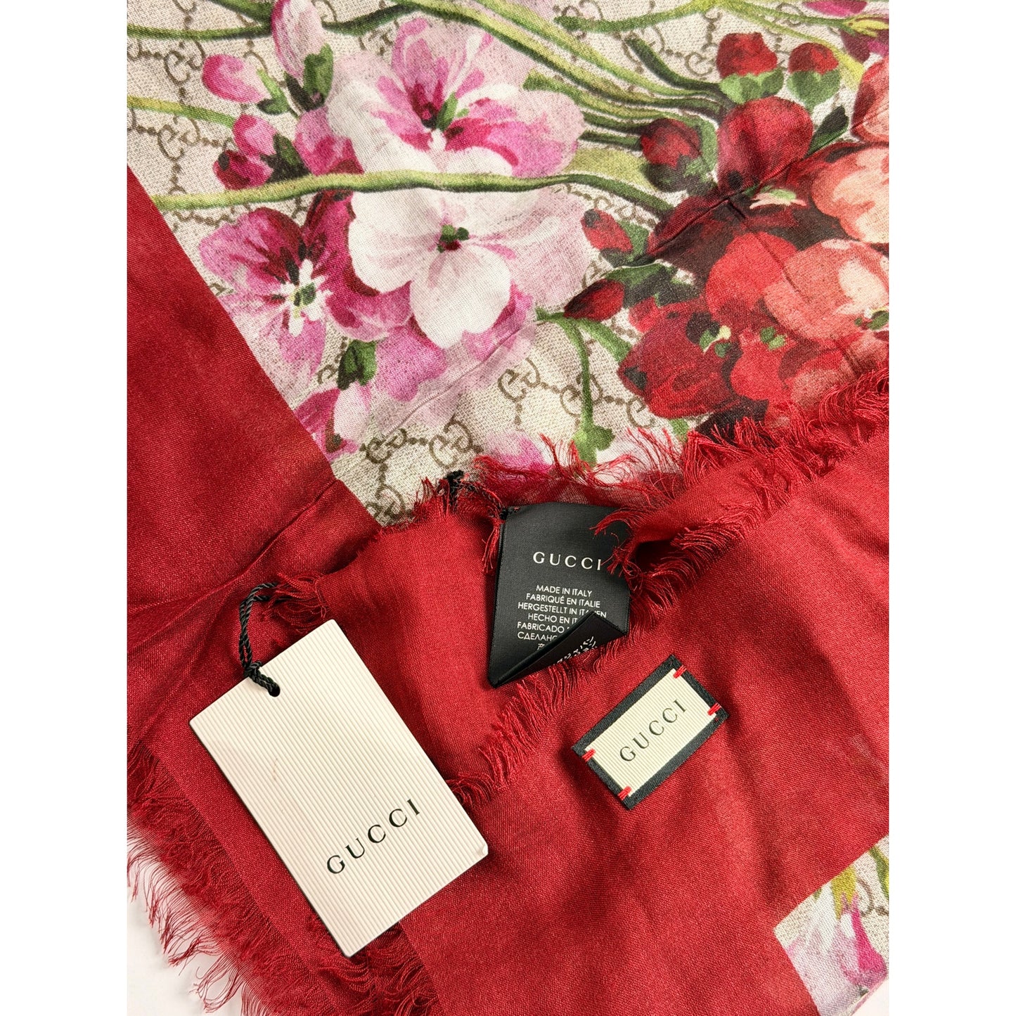 Gucci Maroon GG Blooms Print Modal & Silk Print Shawl