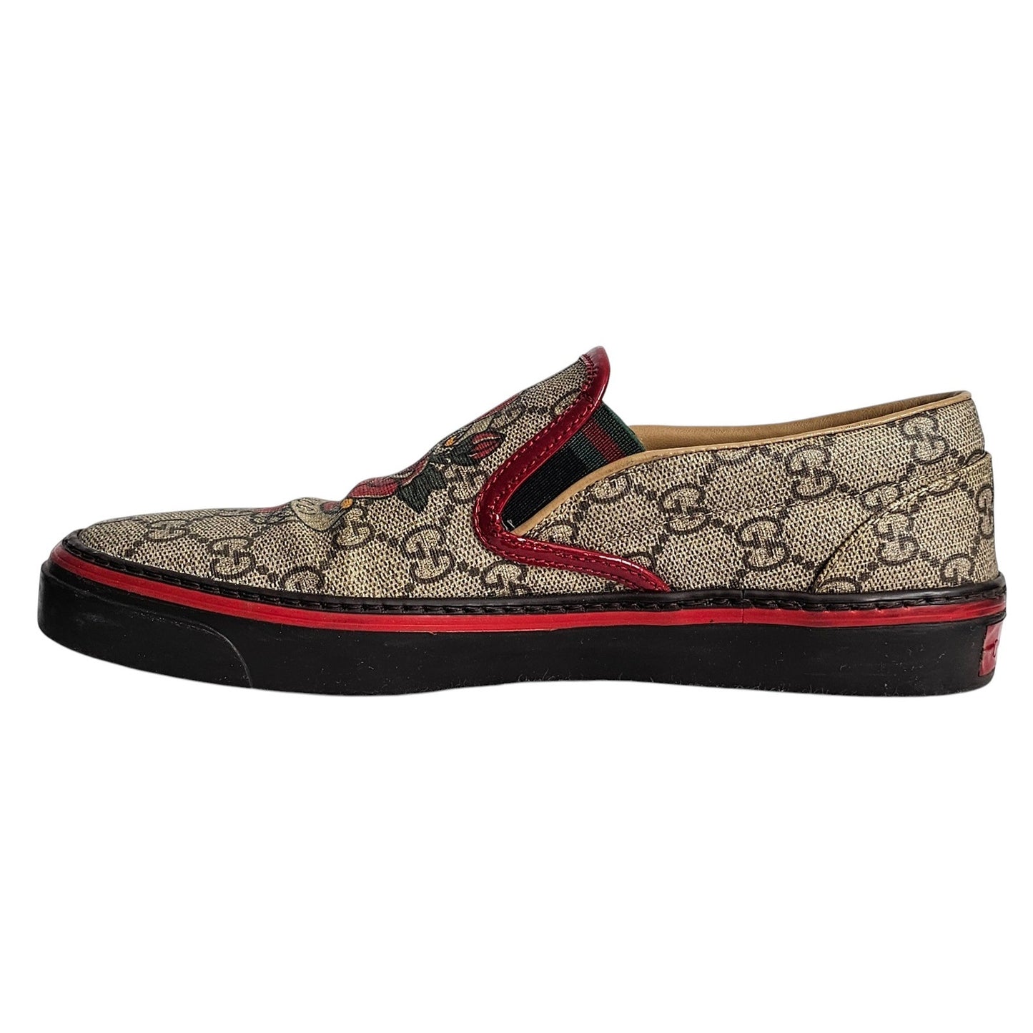 Gucci GG Supreme coated canvas slip-on loafers with heart and rose appliqués Sz 36C
