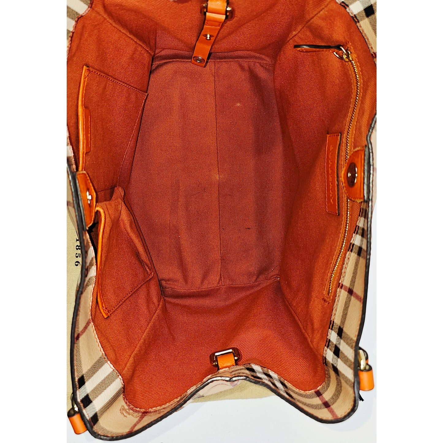 Burberry Orange Leather Haymarket Check Coated Canvas Canterbury Tote Bag