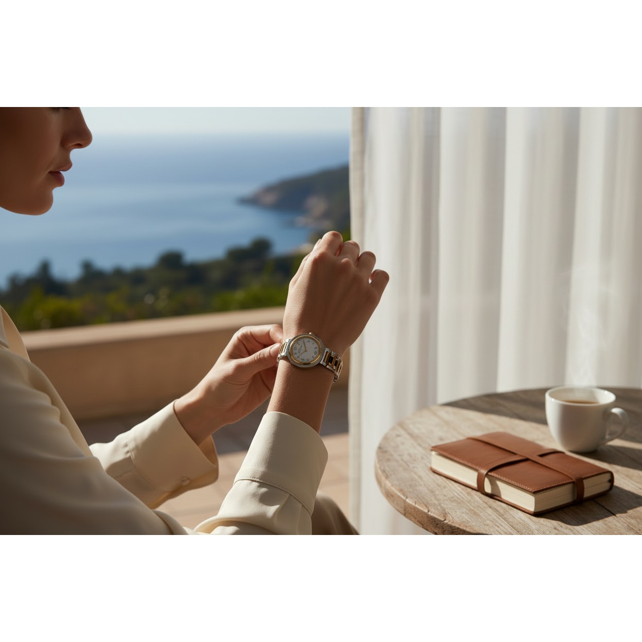 Hermès Clipper vintage two-tone watch H-link stainless steel and gold-plated bracelet