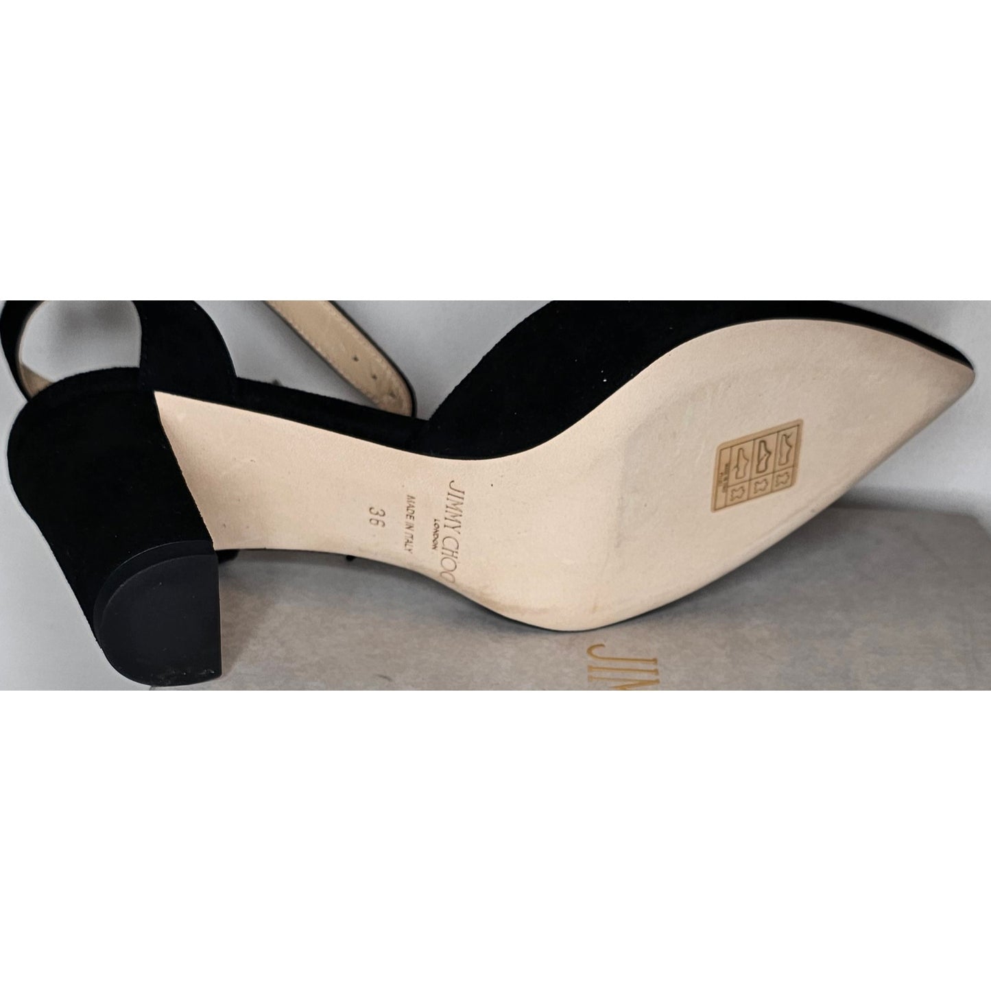 Jimmy Choo Black Suede Block Heels Ankle Strap Pointed Toe Shoes Size 36