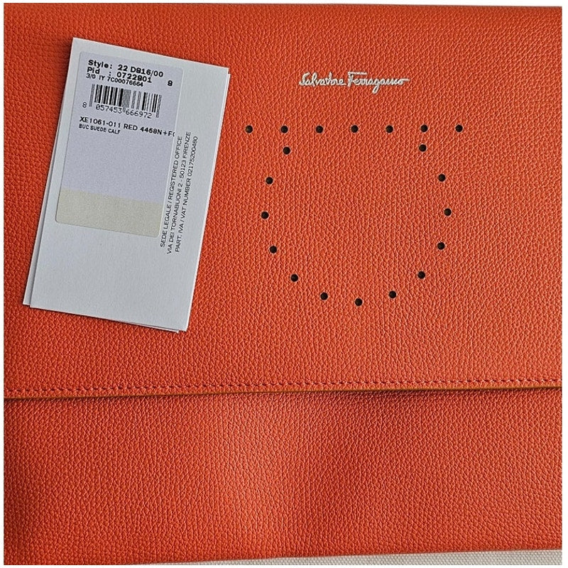 Salvatore Ferragamo Orange Pebbled Leather Clutch Bag