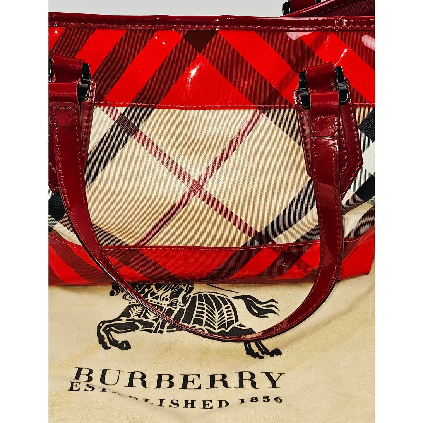 Burberry Red Nova Check Coated Canvas/Vinyl Tote