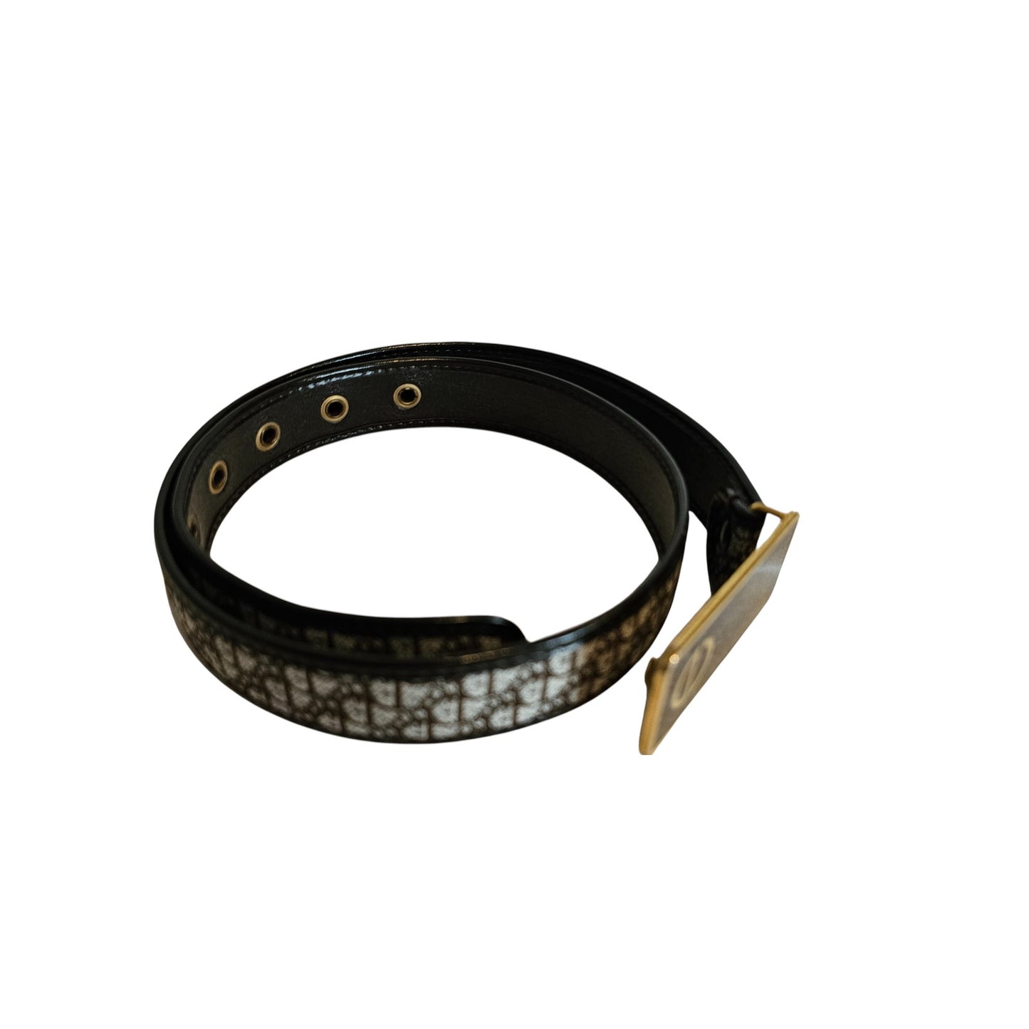 Christian Dior Vintage Women's Belt in Brown Leather/Canvas with a gold-tone CD buckle.
