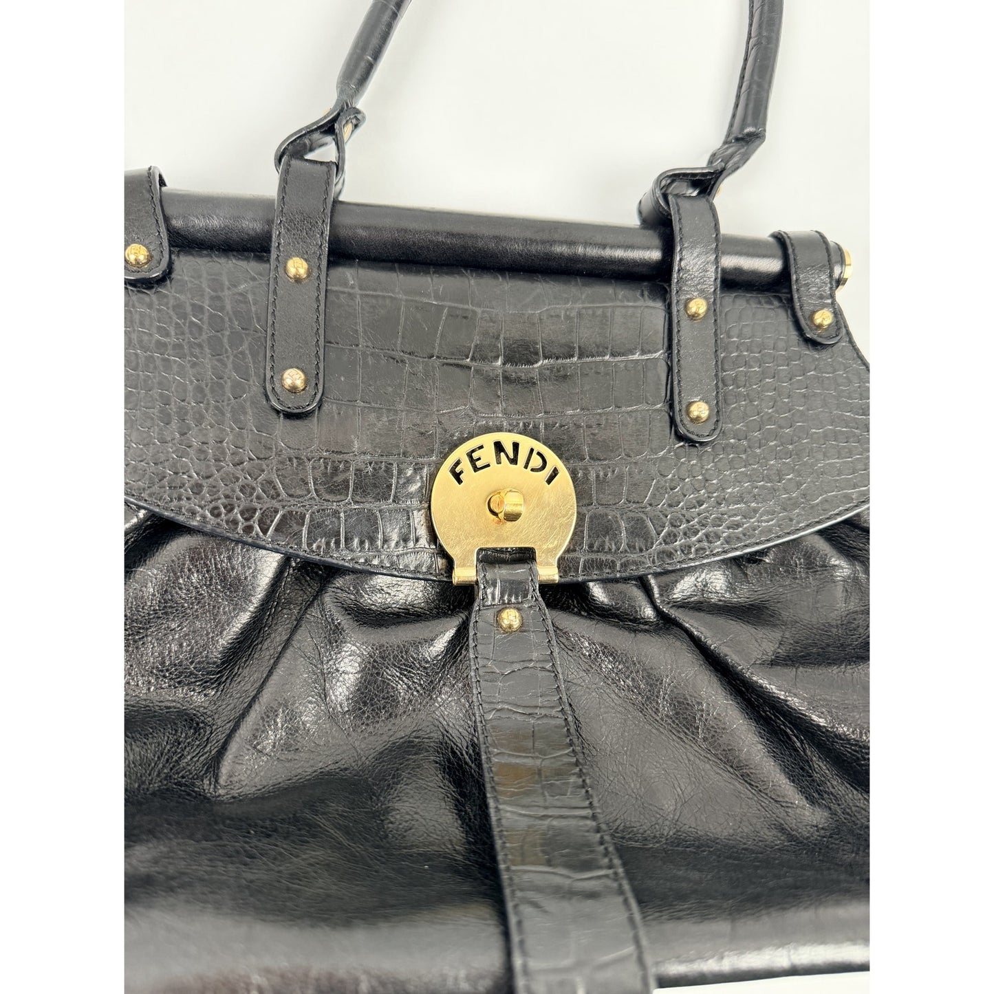 Fendi Crocodile-Trimmed Magic Bag Black