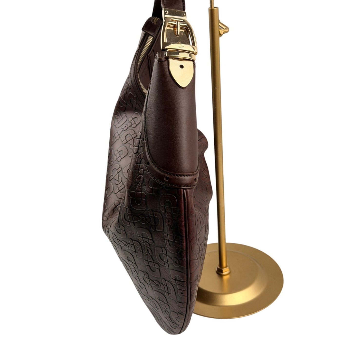 Gucci Horsebit embossed leather brown hobo bag