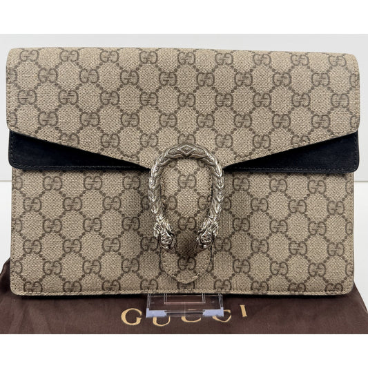 Gucci Black/Beige GG Supreme Canvas and Suede Dionysus Belt Bag/Clutch