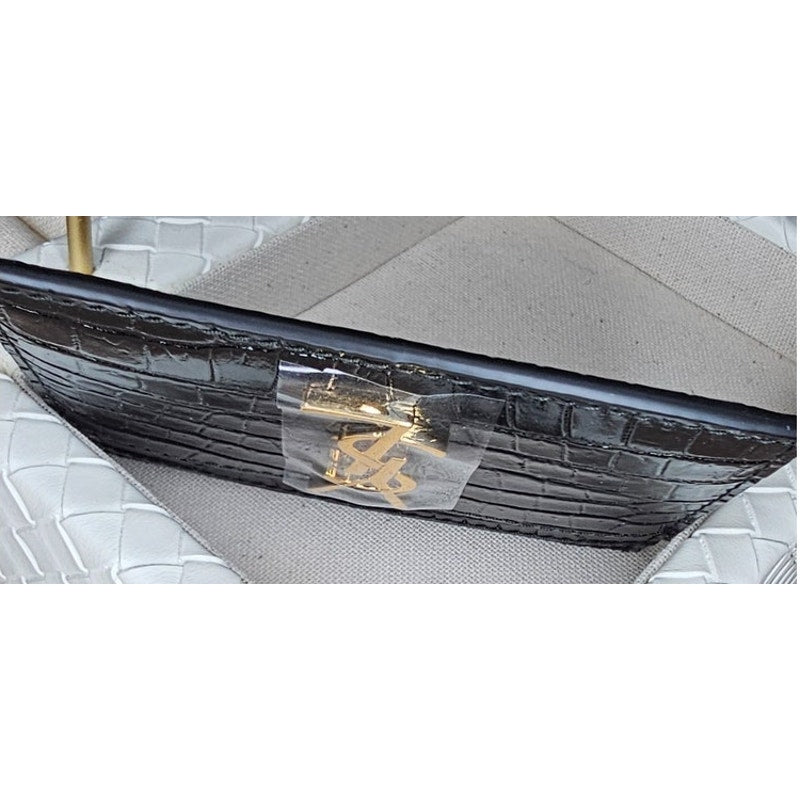 YSL CASSANDRE card case in crocodile-embossed shiny leather
