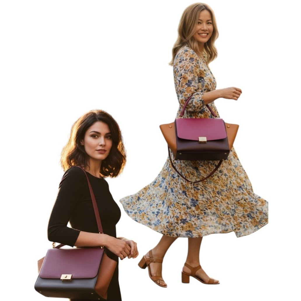 Celine Tri Color Leather Medium Trapeze Bag (orchid)