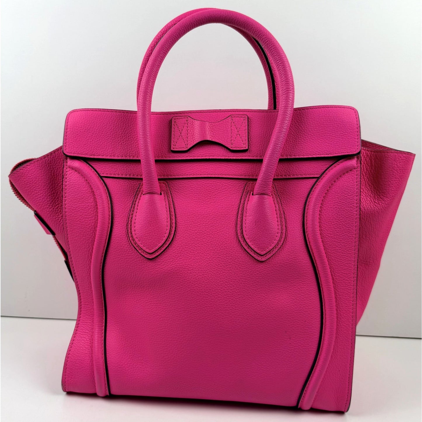 Celine Fluo Pink Drummed Leather Mini Luggage Tote Bag