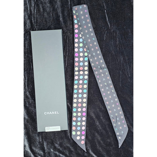Chanel Multicolored Dots & Coco Mark Silk Slim Bandeau