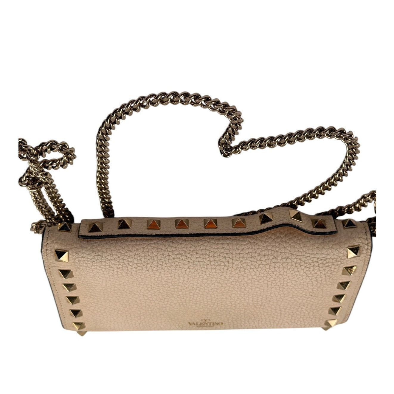 Valentino Garavani Rockstud  leather wallet on chain Ivory