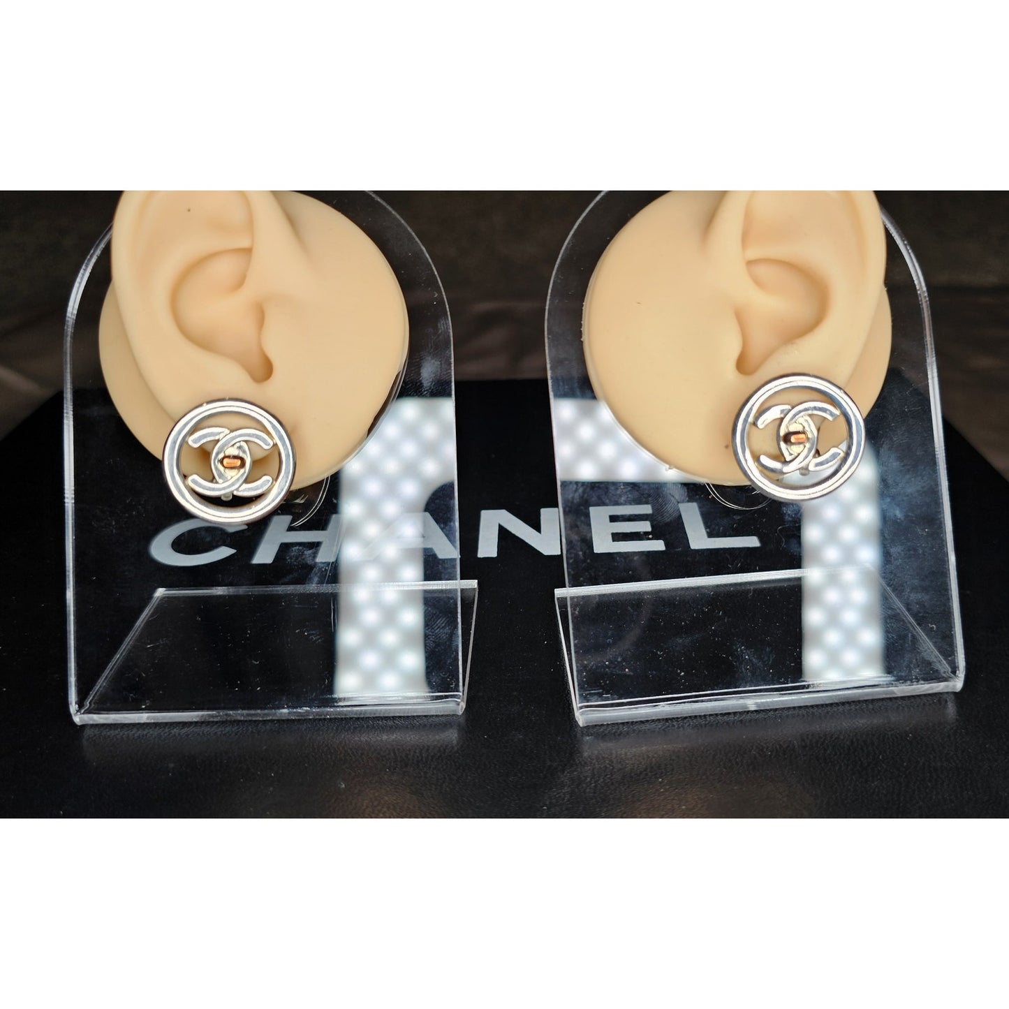 CHANEL CC Logos Turnlock Round Clip-On Earrings Silver Tone 97P