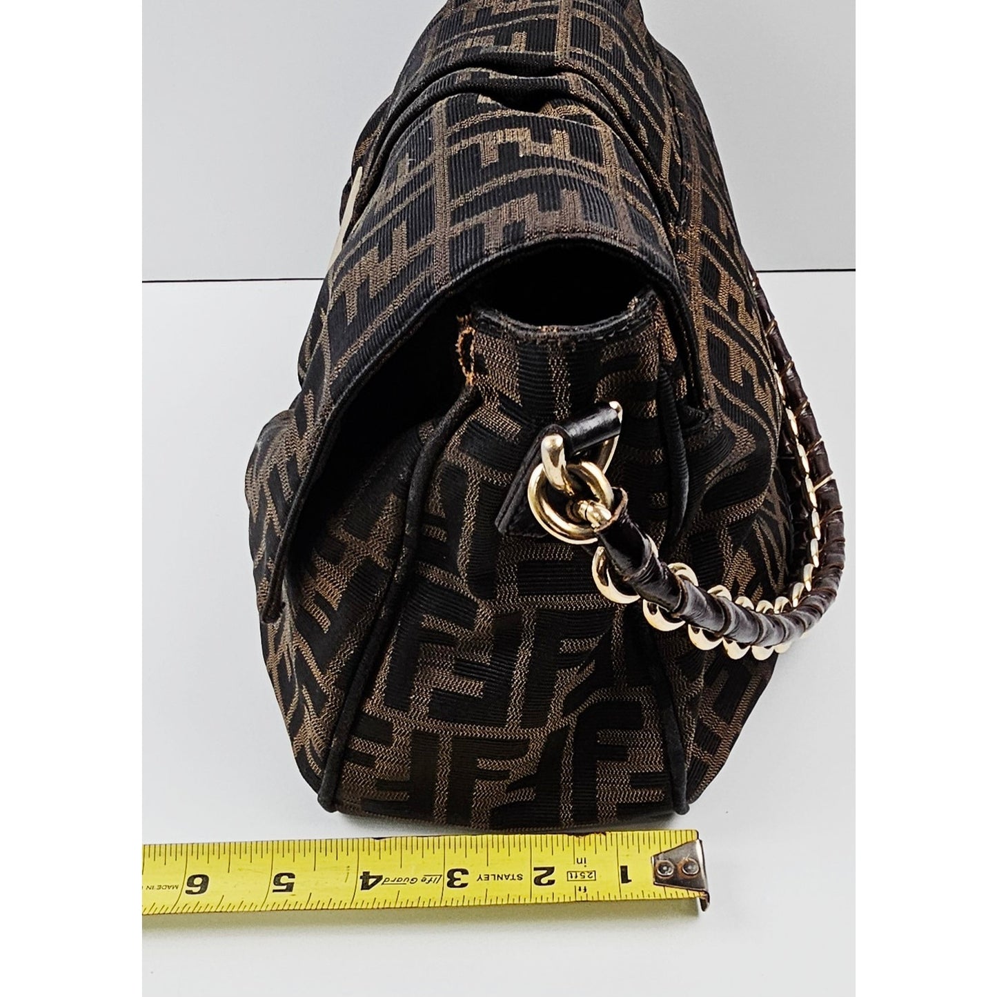 Fendi Tobacco Zucca Print Canvas Mia Flap Shoulder Bag