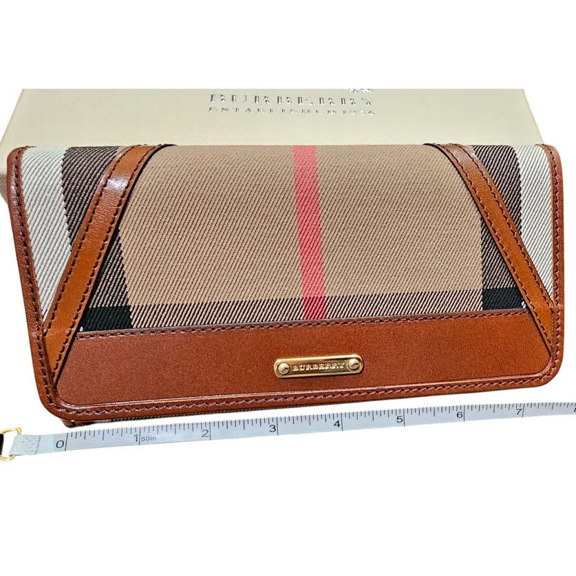 Burberry Brown/Beige House Check Fabric and Leather Leighton Continental Wallet