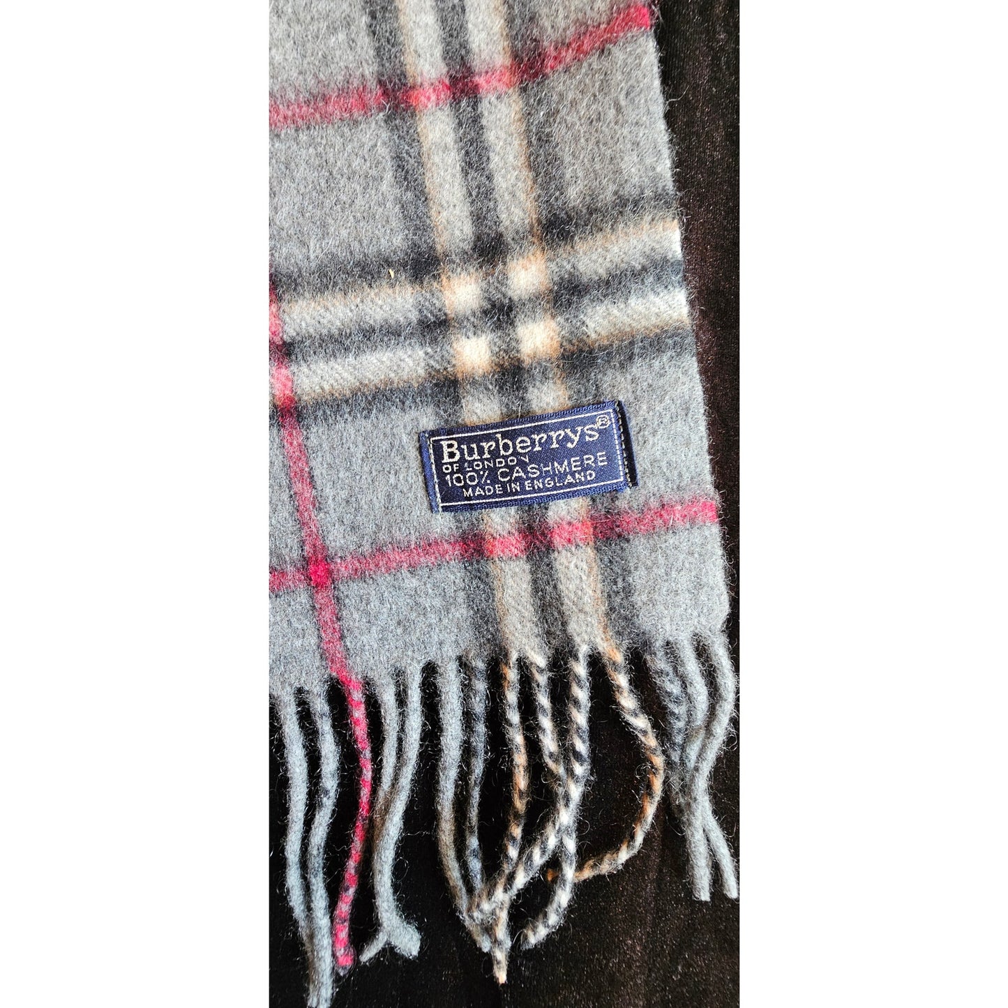 BURBERRYs of London 100% Cashmere Scarf Shawl Nova Check Grey Vintage Made in England