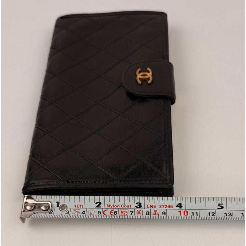 Chanel Black Quilted Lambskin Leather Long French Purse Wallet