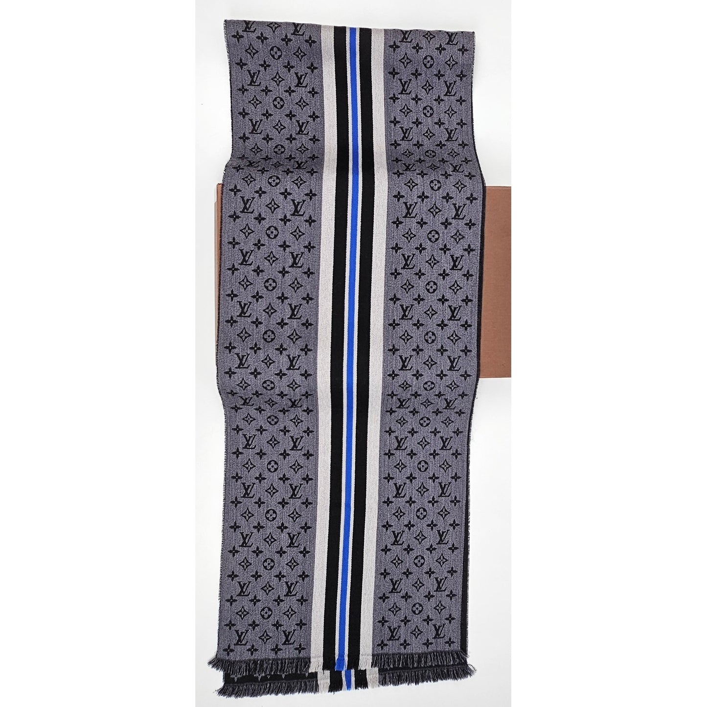 Louis Vuitton Wool Scarf in black with a stripe design