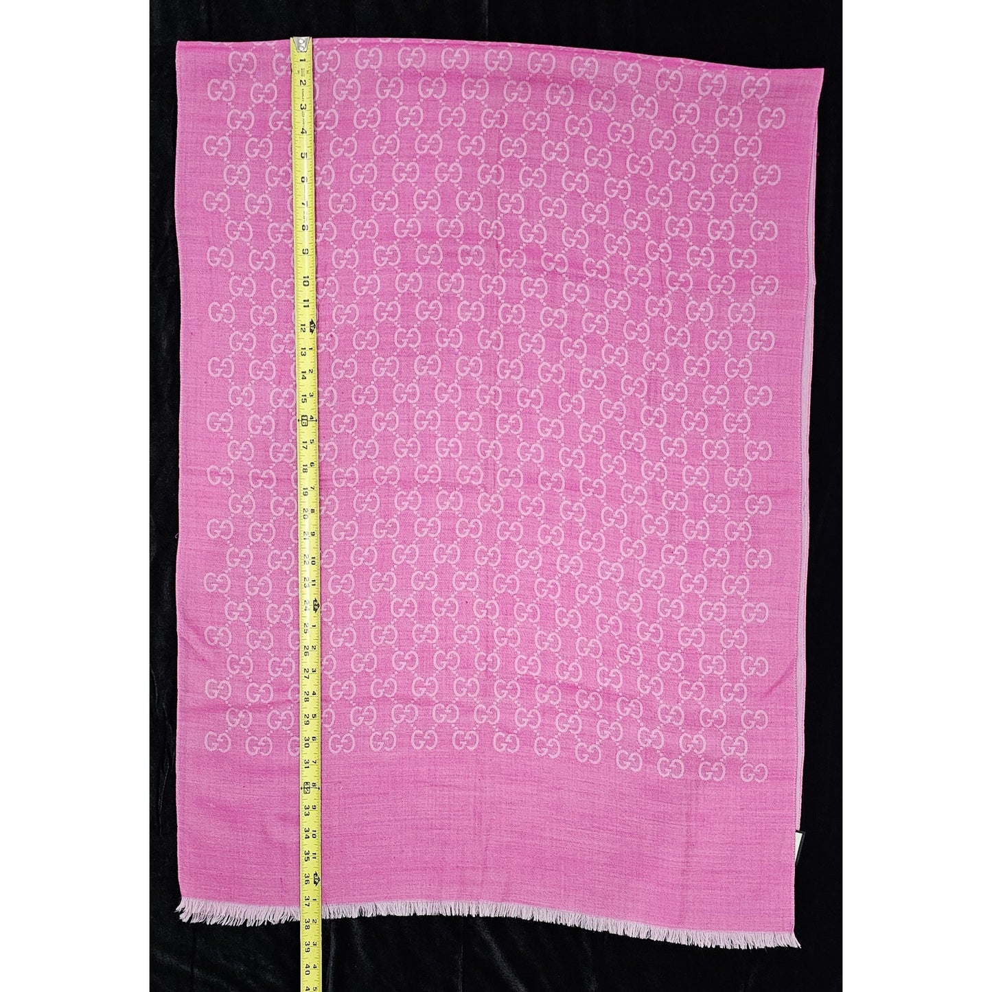 GUCCI Pink Jacquard Logo GG Wool Silk Scarf
