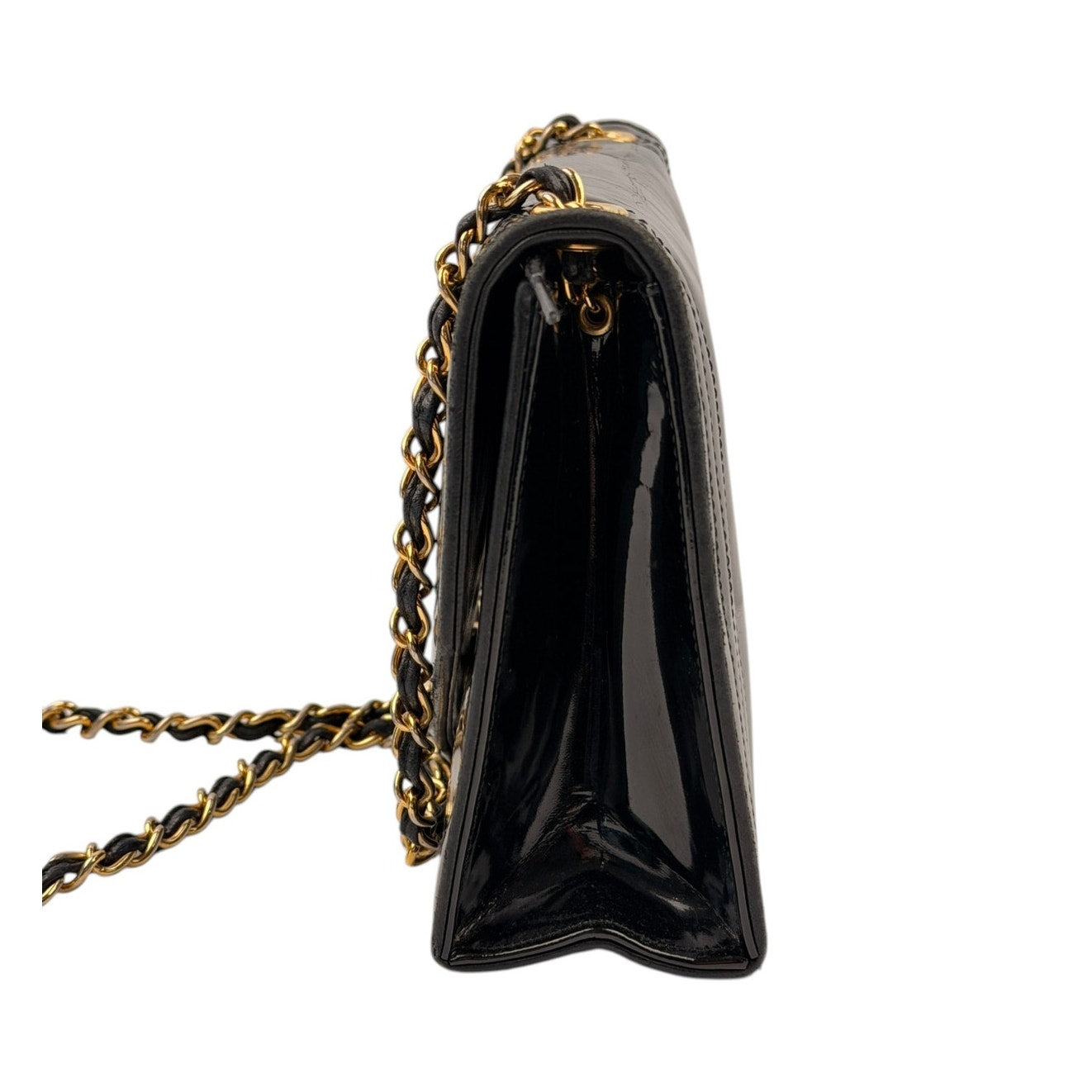 Chanel  Vintage CC Black Patent Envelope Flap Bag
