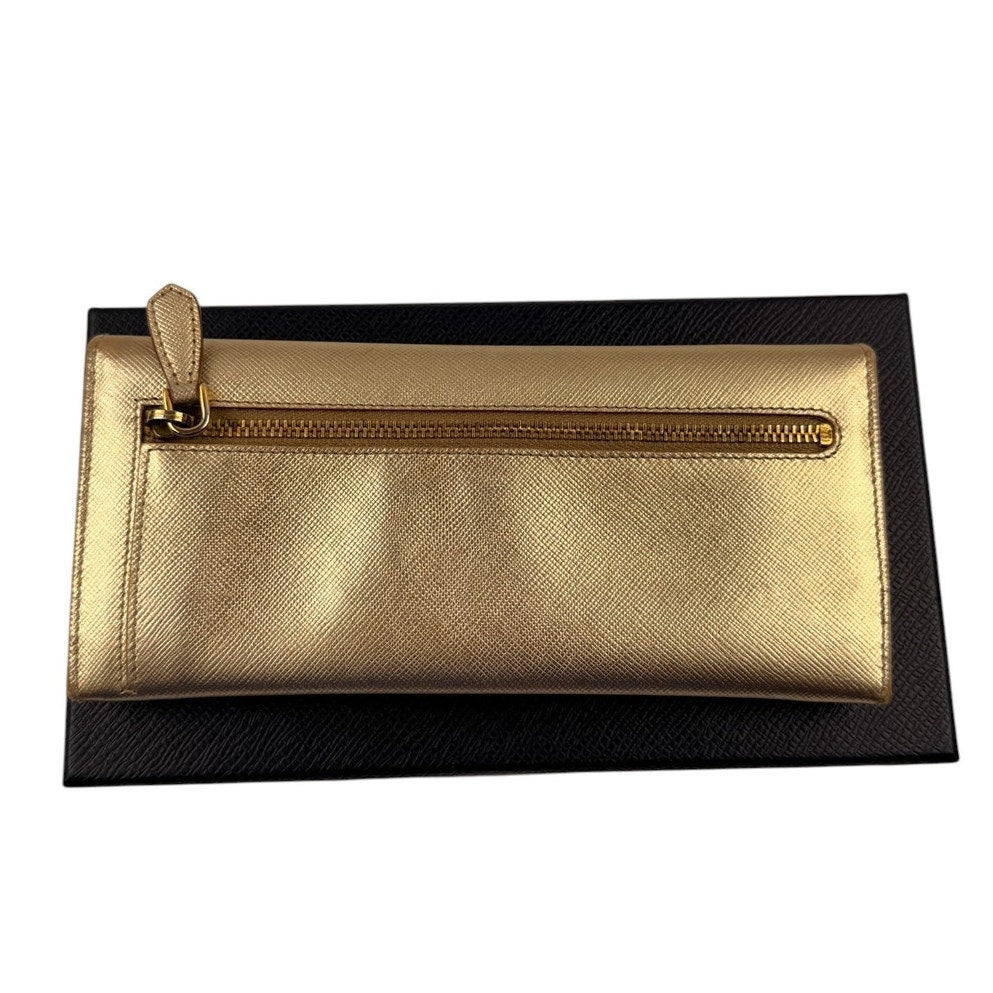 Prada Saffiano Metallic Leather Continental Wallet in gold