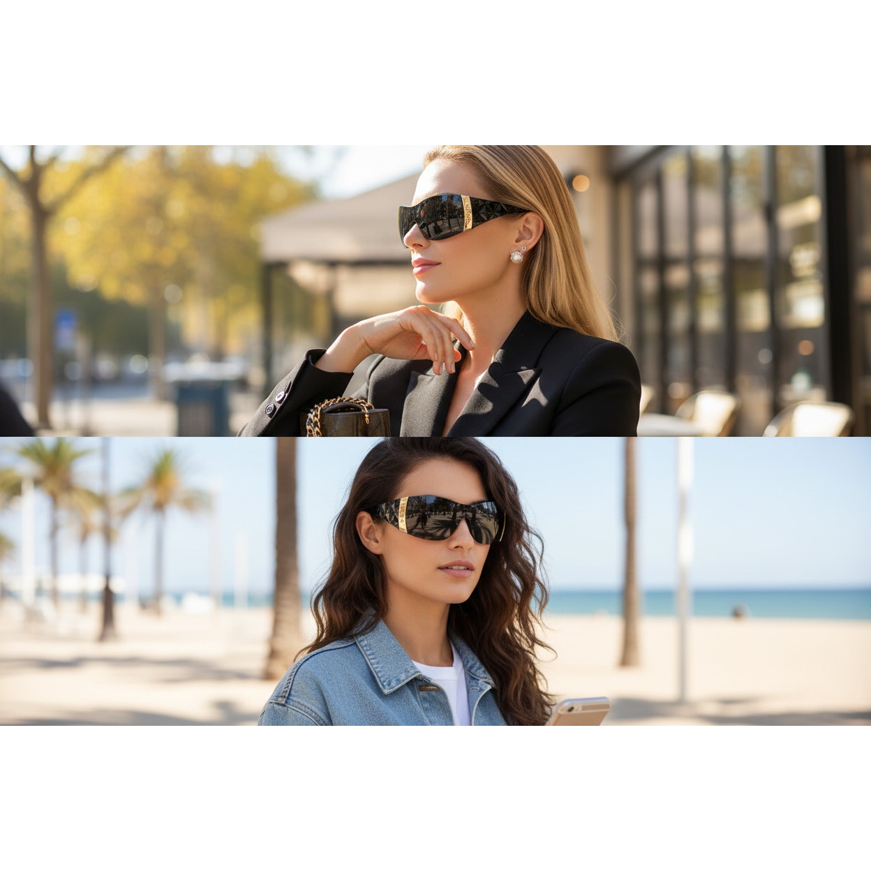 Chanel black 6009 Shield Sunglasses with gold detail