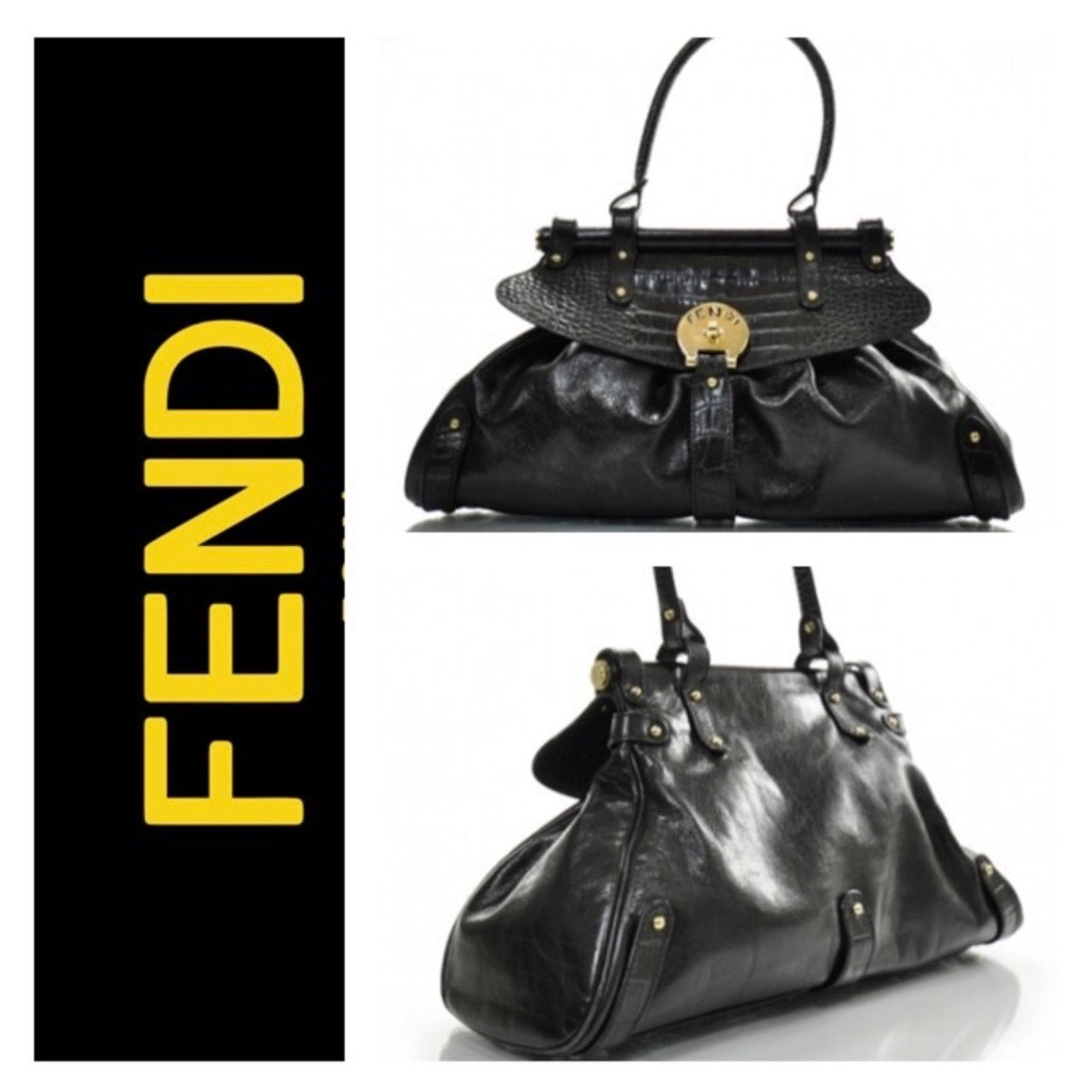 Fendi Crocodile-Trimmed Magic Bag Black