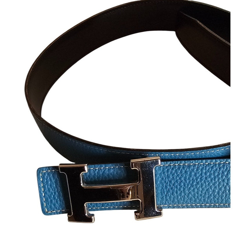 Hermès H-belt reversible black and blue jean Togo box calf leather strap