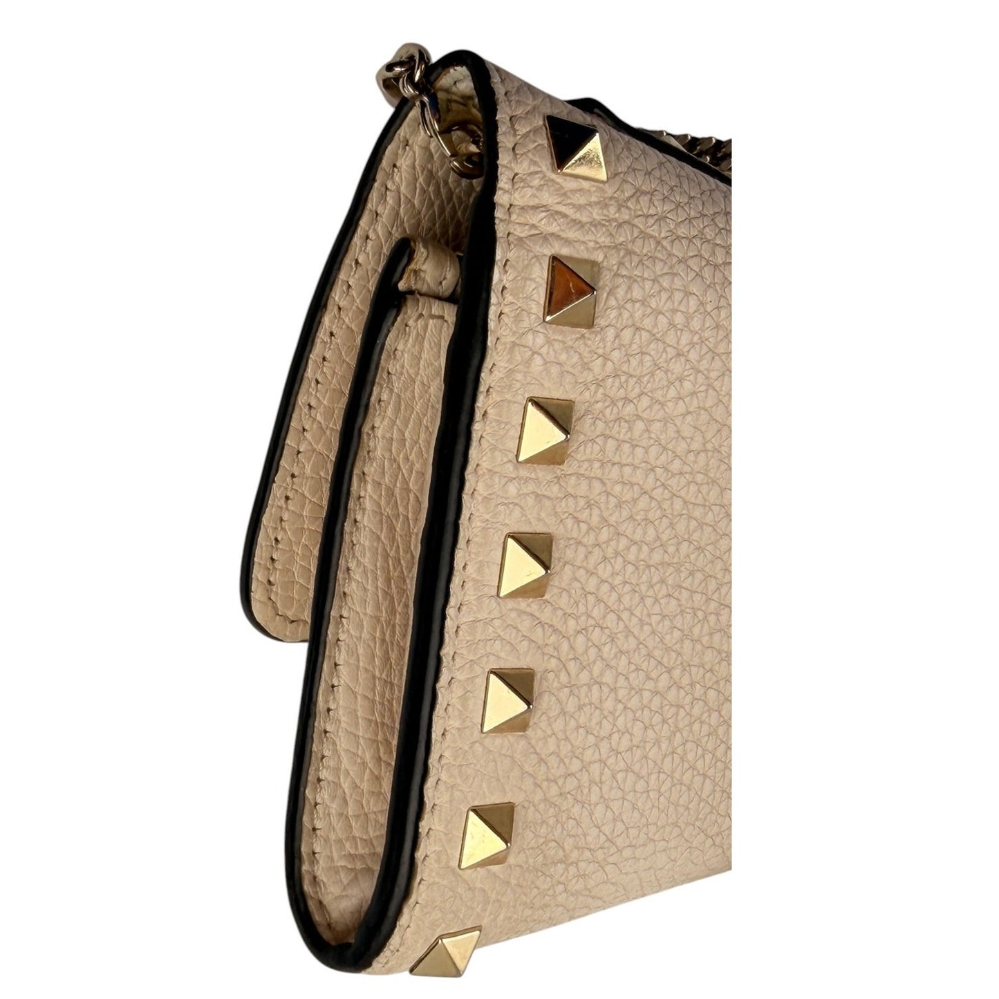 Valentino Garavani Rockstud  leather wallet on chain Ivory