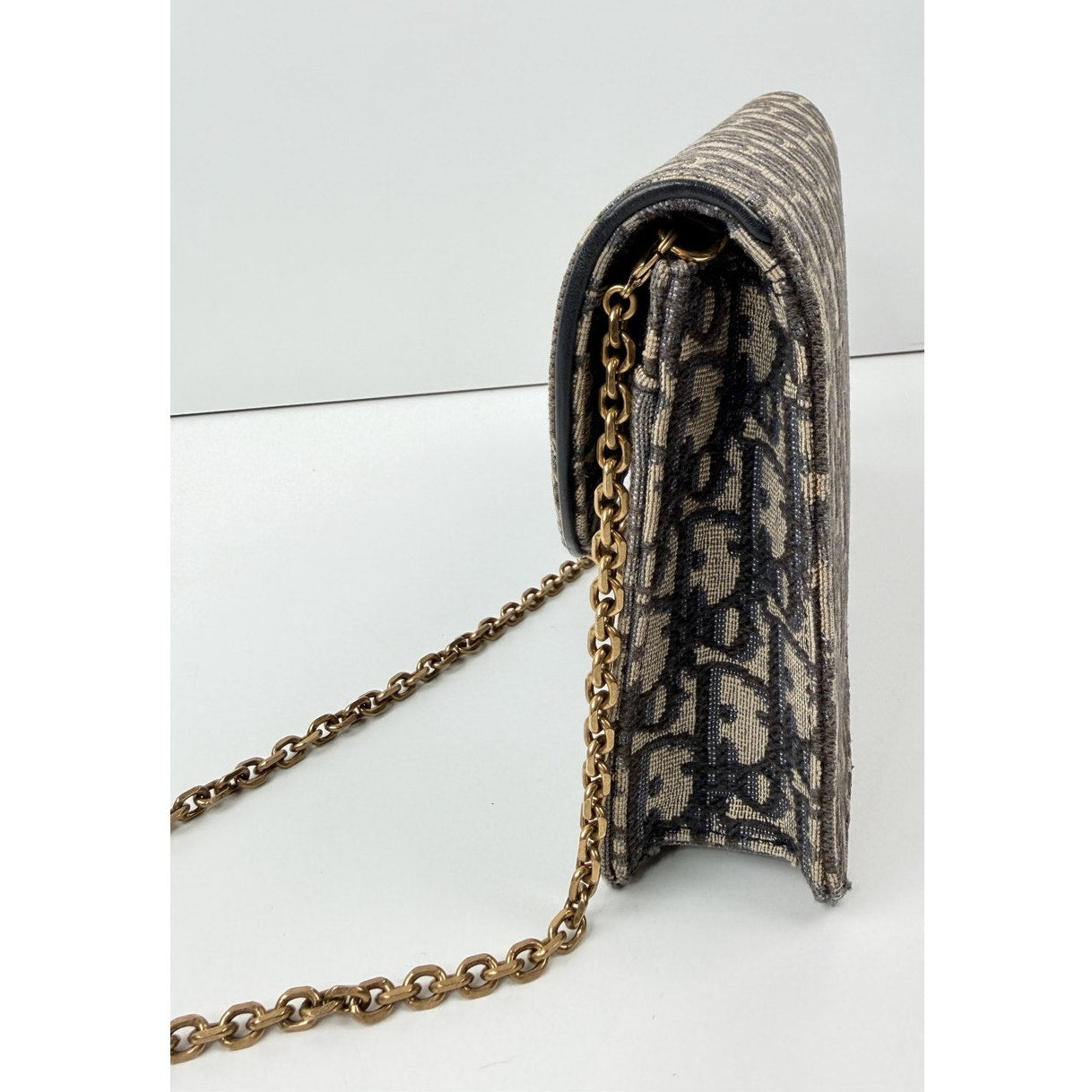 Christian Dior Medium Saddle Pouch with Chain in Blue Dior Oblique Jacquard