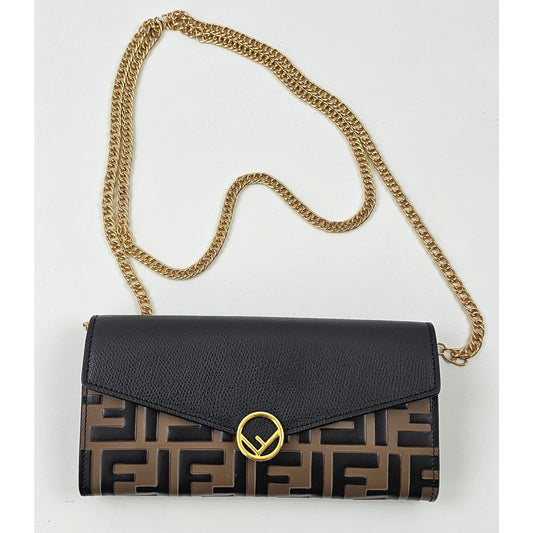 F is Fendi Continental Wallet on Chain Zucca Embossed Leather