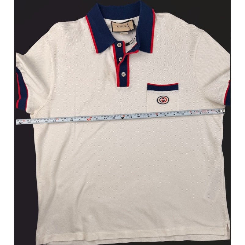 Gucci Cotton Piquet Polo with Interlocking G patch Sz Large