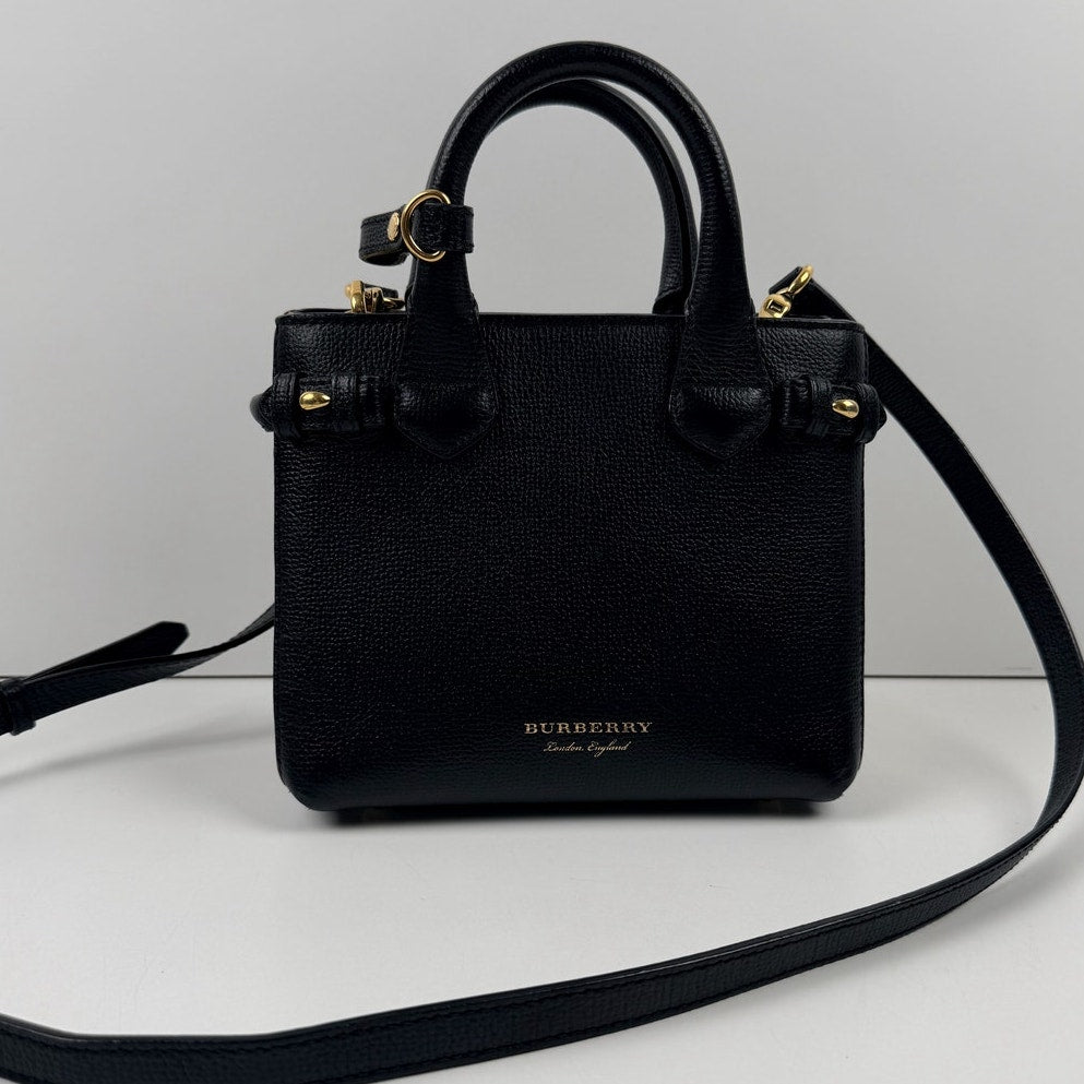 Burberry Banner Tote Leather and House Check Canvas Small