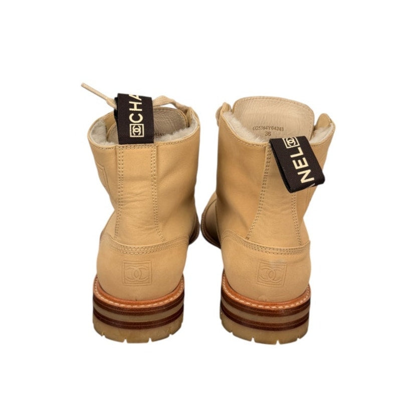 Chanel lace-up ankle boots Beige Sz 36