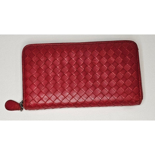 Bottega Veneta Intrecciato zip-around long wallet in red leather