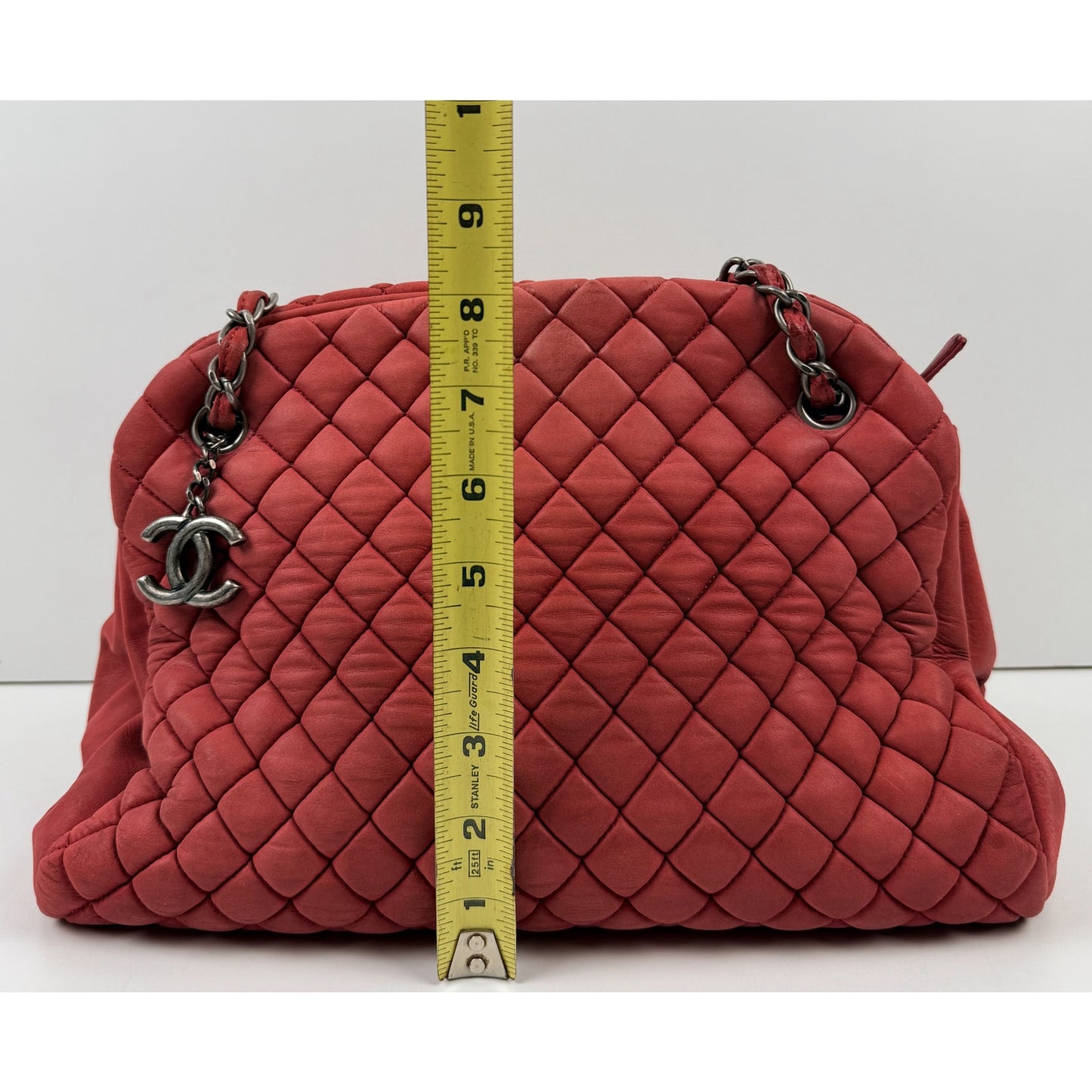 Chanel Just Mademoiselle Large Bowling Bag in Pink Quilted Nubuck Leather
