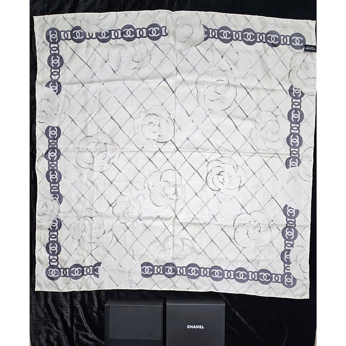 Chanel Silk Camellia CC Square Scarf