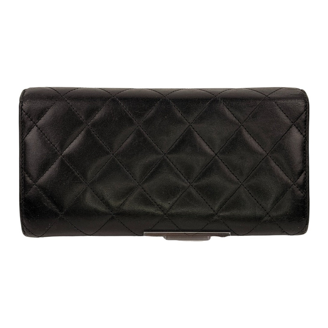Calfskin Quilted Cambon Gusset Flap Wallet Black