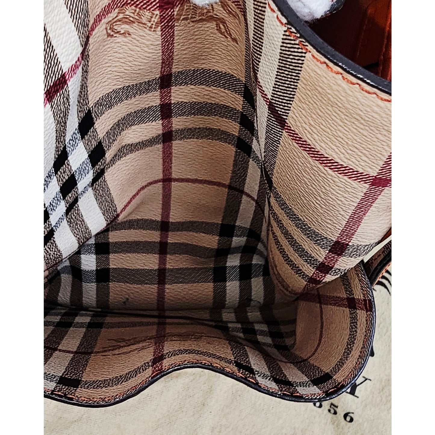 Burberry Orange Leather Haymarket Check Coated Canvas Canterbury Tote Bag